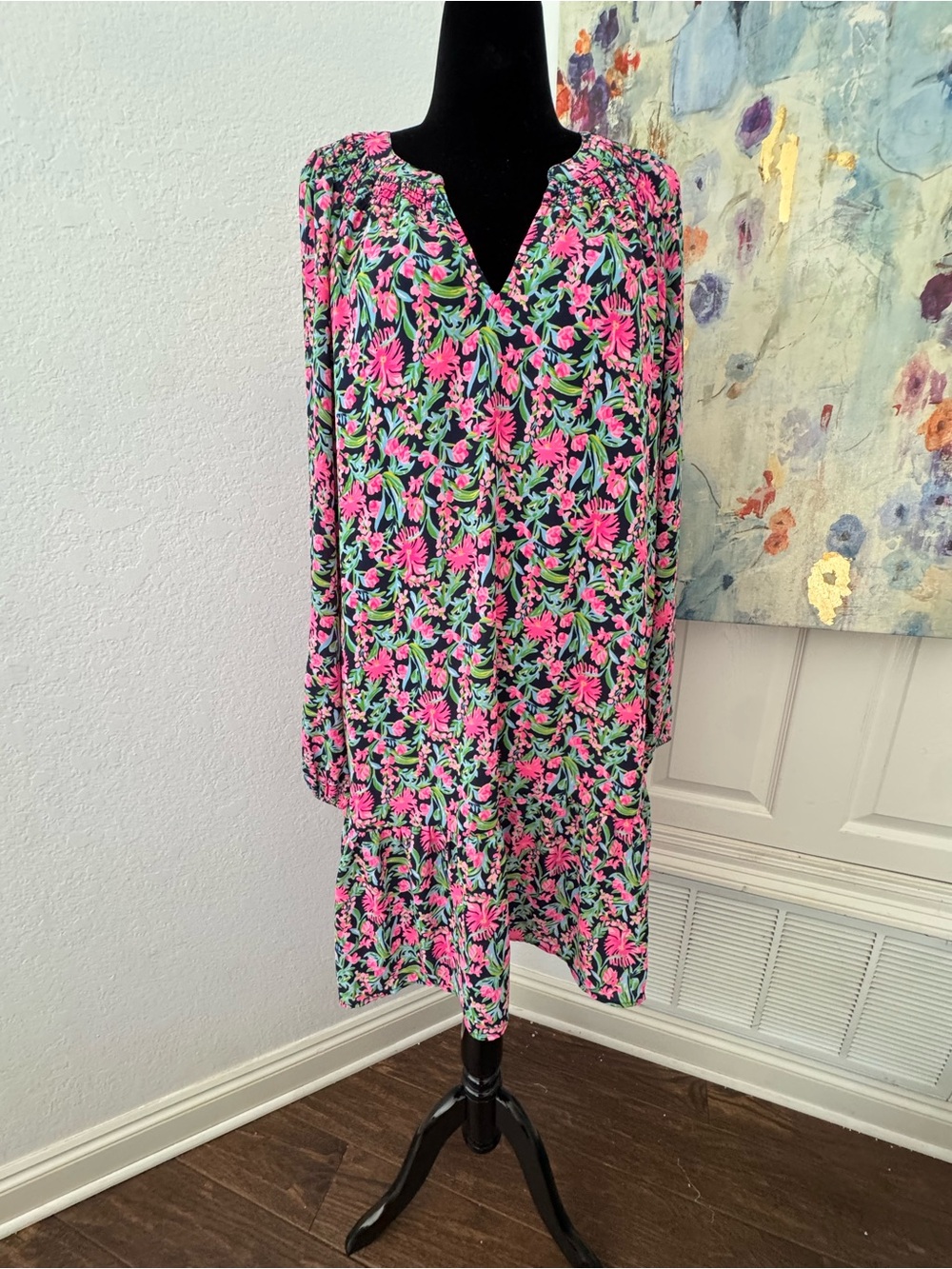 Lilly Pulitzer Sz XL Low Tide Navy Garden Variety Lucee Long Sleeve Dress